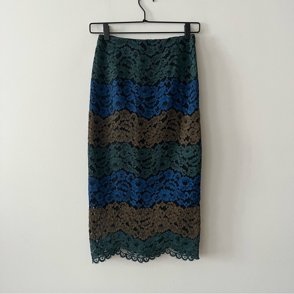 Sandro Colorblock Lace Midi Skirt
